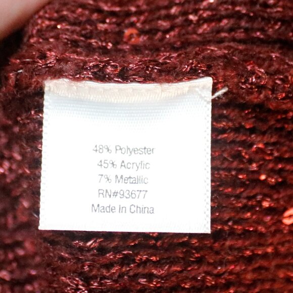 A.n.a Womens Maroon Scoop Neck Sequin Sweater, Tie Back, Size Small, Holiday - Picture 6 of 10